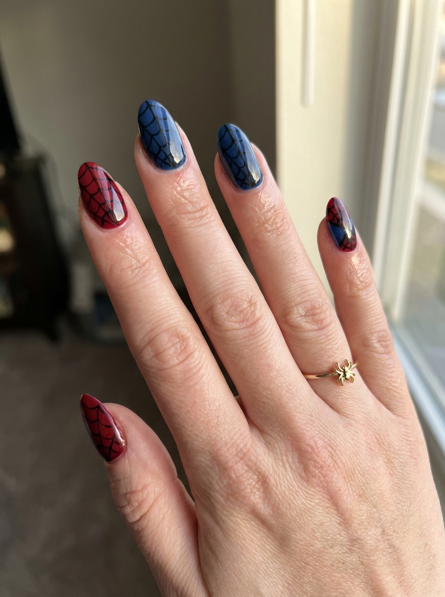 Elegant Spiderman Glam Nails als Spiderman Nägel Inspiration 2026